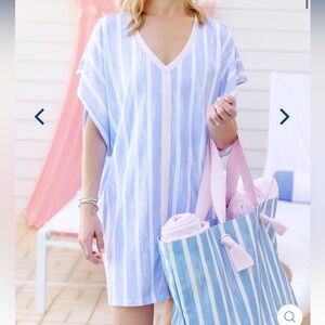 NWT Womens TBBC Swim Colada Cover Up Sea Wall Stripe Palm Beach Pink SMALL